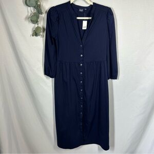 NWT Gap | 100% Cotton Button Down Midi Dress Navy Blue Women’s Size XXS